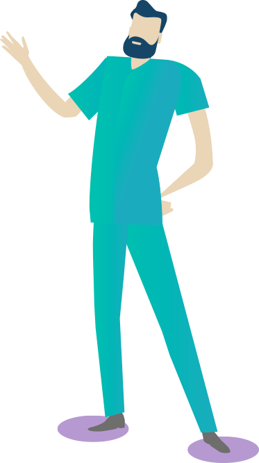 Image of a cartoon male healthcare professional in scrubs