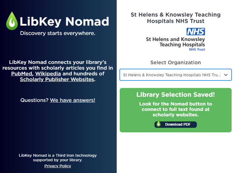Screenshot showing how to choose the library you are with