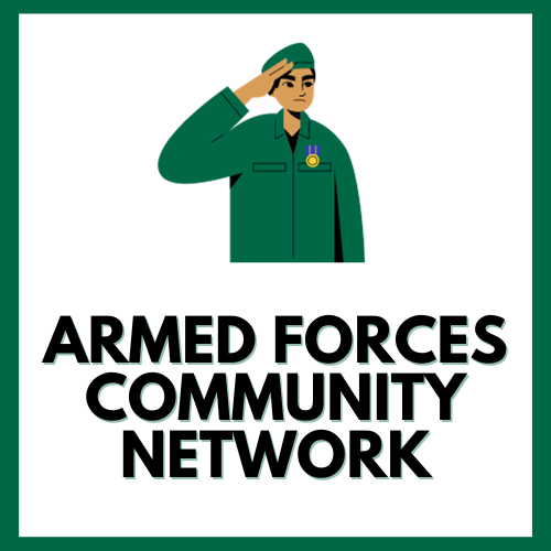 Square box with dark green border. Text inside reads "Armed Forces Community Network"