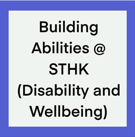 Square box with purple/blue border. Text inside reads "Building Abilities @ STHK (Disability and Wellbeing)