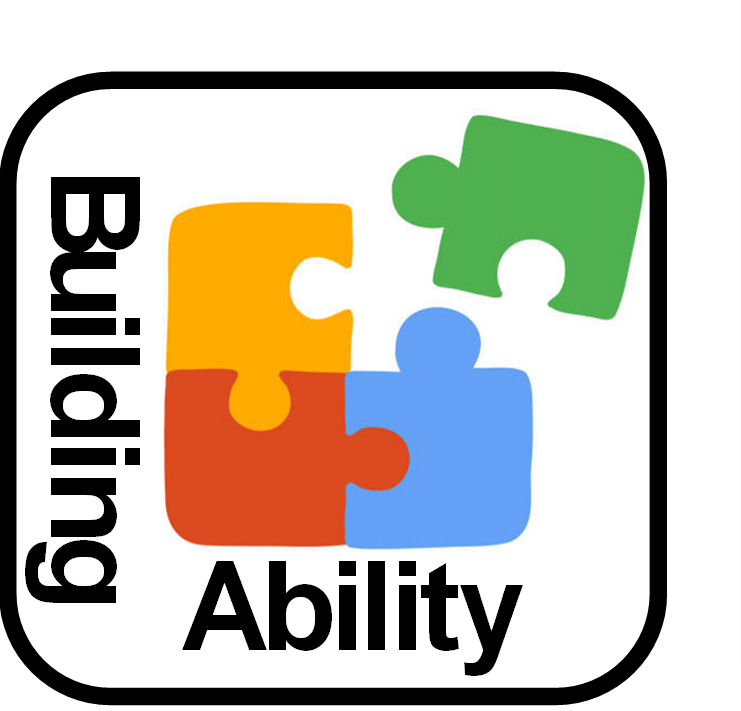 Square box with purple/blue border. Text inside reads "Building Abilities @ STHK (Disability and Wellbeing)