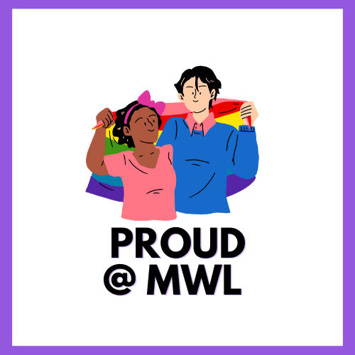 Square box with purple border. Text inside reads "PROUD @ MWL"