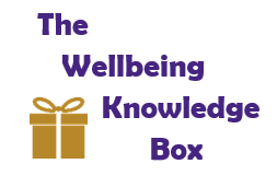 Image of a present with the words "The Wellbeing Knowledge Box" next to it.